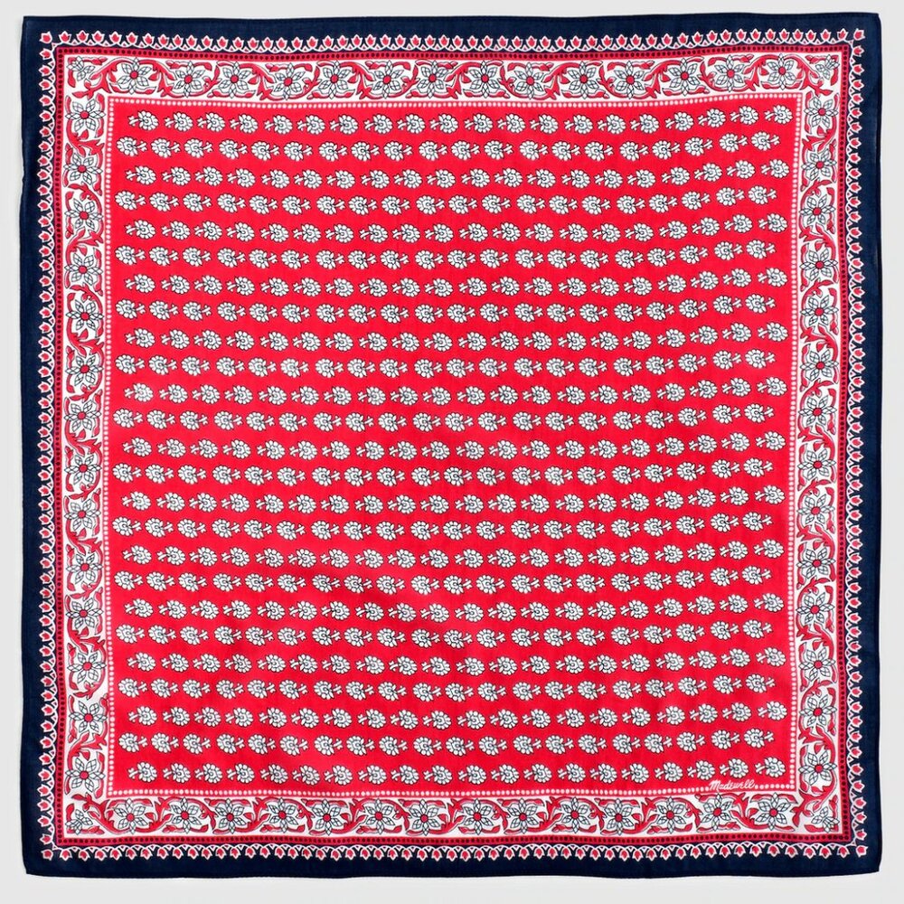 New Madewell Organic Cotton Block Print Cherry Bandana - Picture 2 of 3